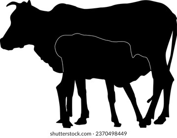 cow feeding calf vector shape