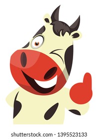 Cow is feeling positive, illustration, vector on white background.