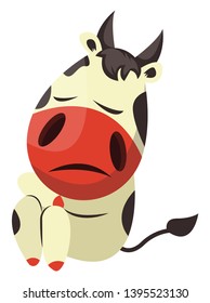 Cow is feeling sad, illustration, vector on white background.