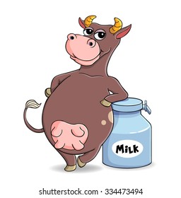 cow figure watering can milk standing evicted good illustration vector composition color cartoon