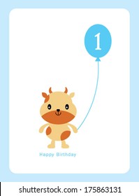 cow first birthday card