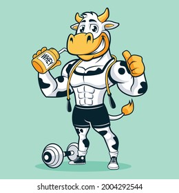 Cow Fit and Health Mascot Design