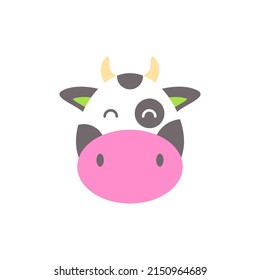 Cow Flat Design Mascot Illustration. Cute Cow Cartoon Avatar. 