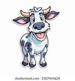 Cow flat drawing. Little calf cute kawaii style. Cartoon character animal in baby manner. For kids game, animation, app. Milk dairy products. Sticker, emoji, icon, logo, simple vector. Generative AI