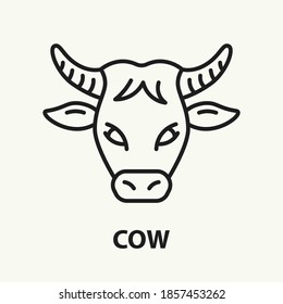 Cow flat line icon. Cattle breeding symbol. Vector illustration.