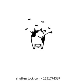 Cow  with flies vector print.