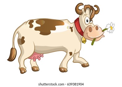 Cow with flower cartoon vector illustration