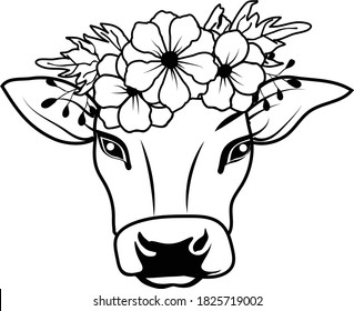 Cow With Flower Crown is suitable for t-shirt, laser cutting, sublimation,  hobby, cards, invitations, website or crafts projects. Perfect for magazine, news papers, posters, in branding etc.