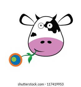 cow with a flower in her mouth vector illustration