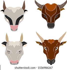 Cow with flower on background for happy new year 2020.Cow and sakura,marigold flower tattoo.Vector of a cow design on background. Indian cow decorated with colorful fabrics and flower.