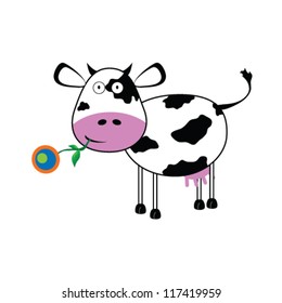 cow with a flower vector illustration