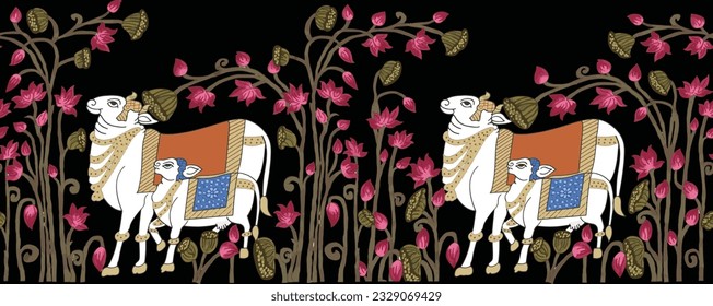 Cow with flower vector illustration