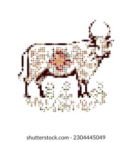 cow with flowers mosaic vector background 