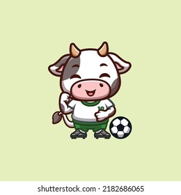 Cow Football Cute Creative Kawaii Cartoon Mascot Logo