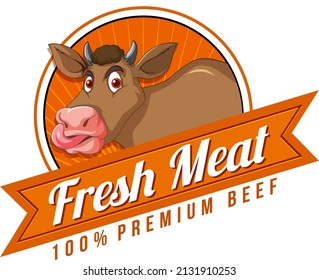 A cow with a Fresh meat label illustration