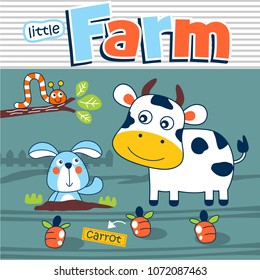 cow and friend on the farm funny animal cartoon,vector illustration