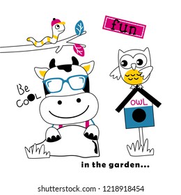 cow and friends be a cool funny animal cartoon,vector illustration