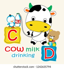 cow and friends playing, cartoon vector illustration