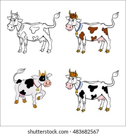 cow, funny, character, set, vector isolated