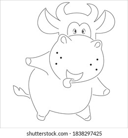 Cow is a funny coloring drawn with lines, kotur. The design is suitable for anti-stress coloring book, decor, textiles, postcards, kids rooms, t-shirt printing, album. Isolated vector illustration