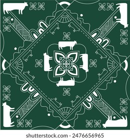 Cow and geometric pattern pattern illustration