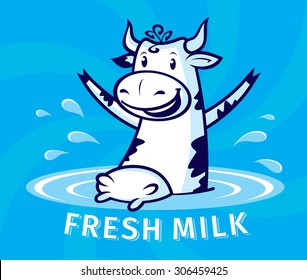 Cow gets a milk bath, vector