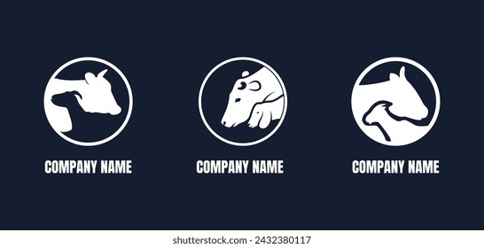 Cow goat head silhouette icon logo in the circle. vector illustration