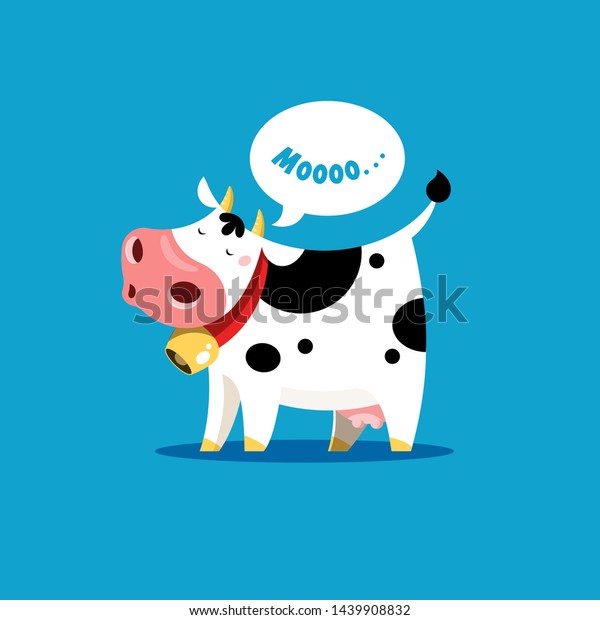 The cow goes moo. Vector illustration\
of a mooing cow in simple children\'s\
style.