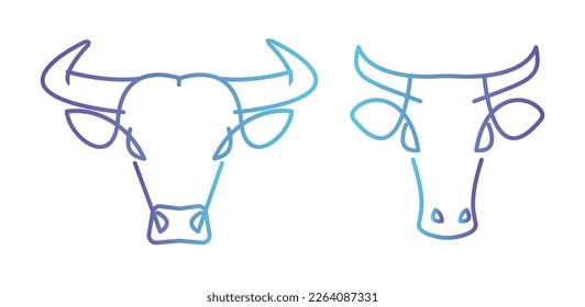 Cow Gradient Lines Logo Vector Symbol Template. Cow Outline Illustration