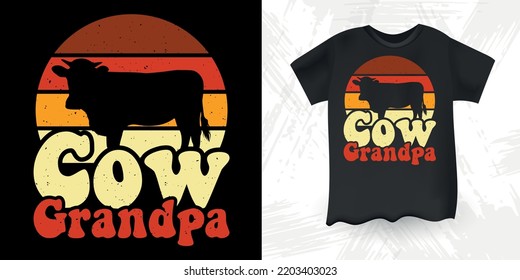 Cow Grandpa Funny Farm Farmer Cow Lover Retro Vintage Father's Day Cow T-shirt Design