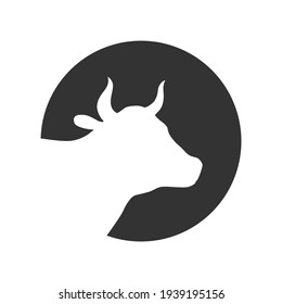 Cow graphic icon. Cattle symbol. Cow head sign in a circle isolated on white background. Vector illustration