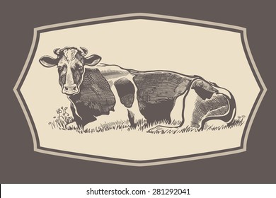 Cow in graphical style in the frame.