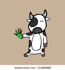 Cow and grass cartoon character
