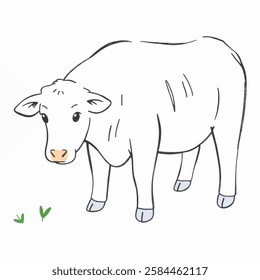 Cow Grazing, Farm Animal Eating Illustration