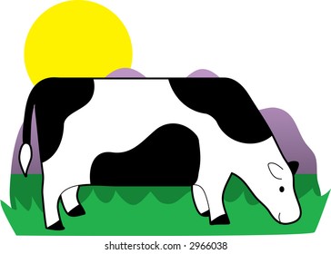 A cow grazing in the grass on a sunny day