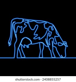 A cow is grazing icon neon glow vector illustration concept