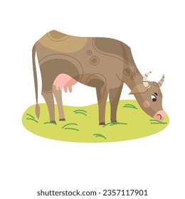 A cow grazing in a meadow, cute cow, vector cartoon illustration