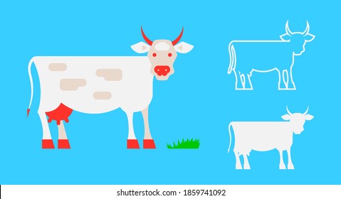 The cow is grazing. Simple silhouette of a cow. Cow outline. Flat style vector illustration.