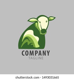 Cow and green concept logo. flat color. Vector eps8. editable