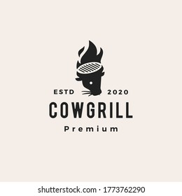 cow grill hipster vintage logo vector icon illustration