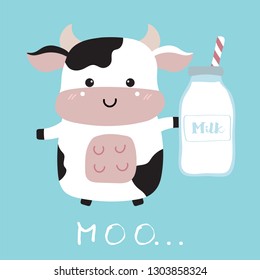 Cow hand drawn cute card with milk and moo wording