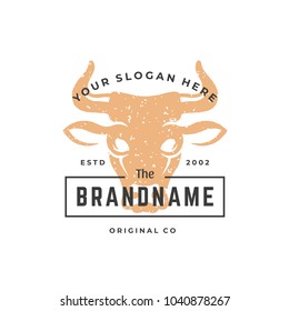 Cow hand drawn logo isolated on white background vector illustration for labels, badges, t-shirt and other design.