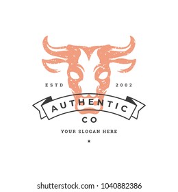 Cow hand drawn logo isolated on white background vector illustration for labels, badges, t-shirt and other design.