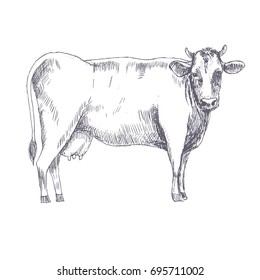 Cow hand drawn vector illustration. Vector template