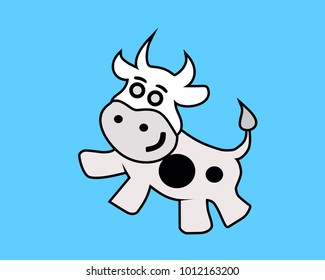 cow happy jump white horn 
