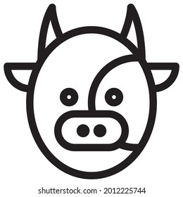 Cow Head Animal Icon Outline White Background Vector Illustration
