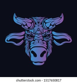 cow head artwork illustration glow color
