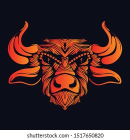 cow head artwork illustration glow color