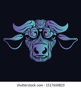 cow head artwork illustration glow color