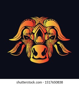 cow head artwork illustration glow color